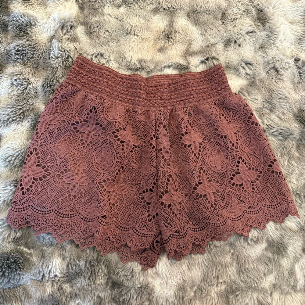 High Waist Rose Lace Shorts with Scalloped Hem